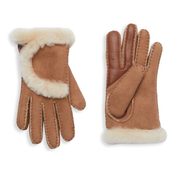UGG Sheepskin Exposed Seam Gloves, chestnut - Picture 12 of 13